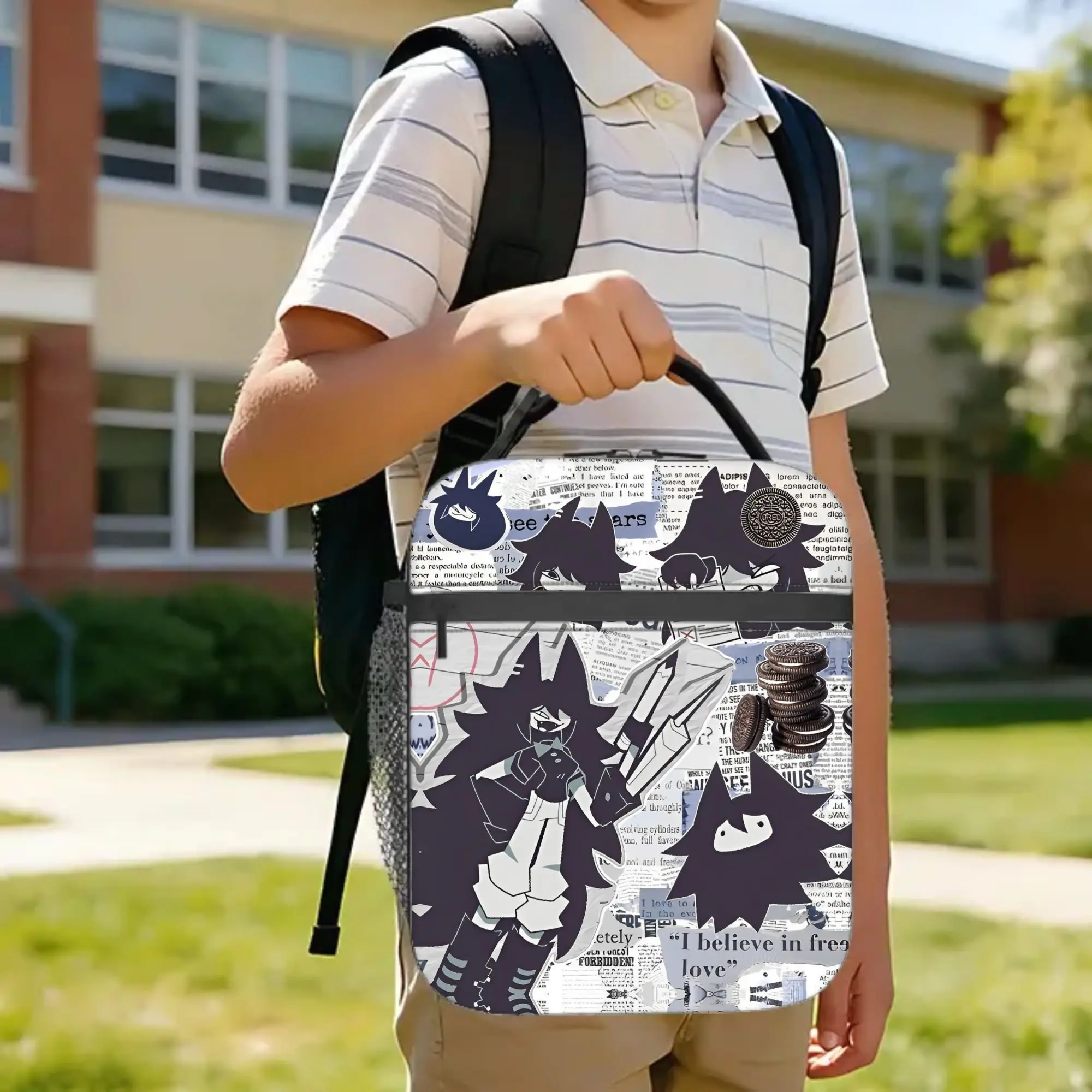 Miss Circle Cartoon  Insulated Lunch Bag Portable Fundamental Paper Education Meal Container Cooler Bag Tote Lunch Box