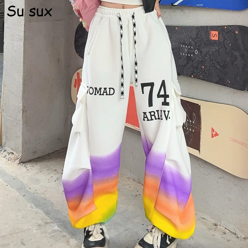 Multicolor Stampa Tasca Pantaloni di Grandi Dimensioni Donna 2025 Autunno Giapponese Coreano Lettera di Moda Pantaloni Harem Abiti Y2k Vestiti Outwear