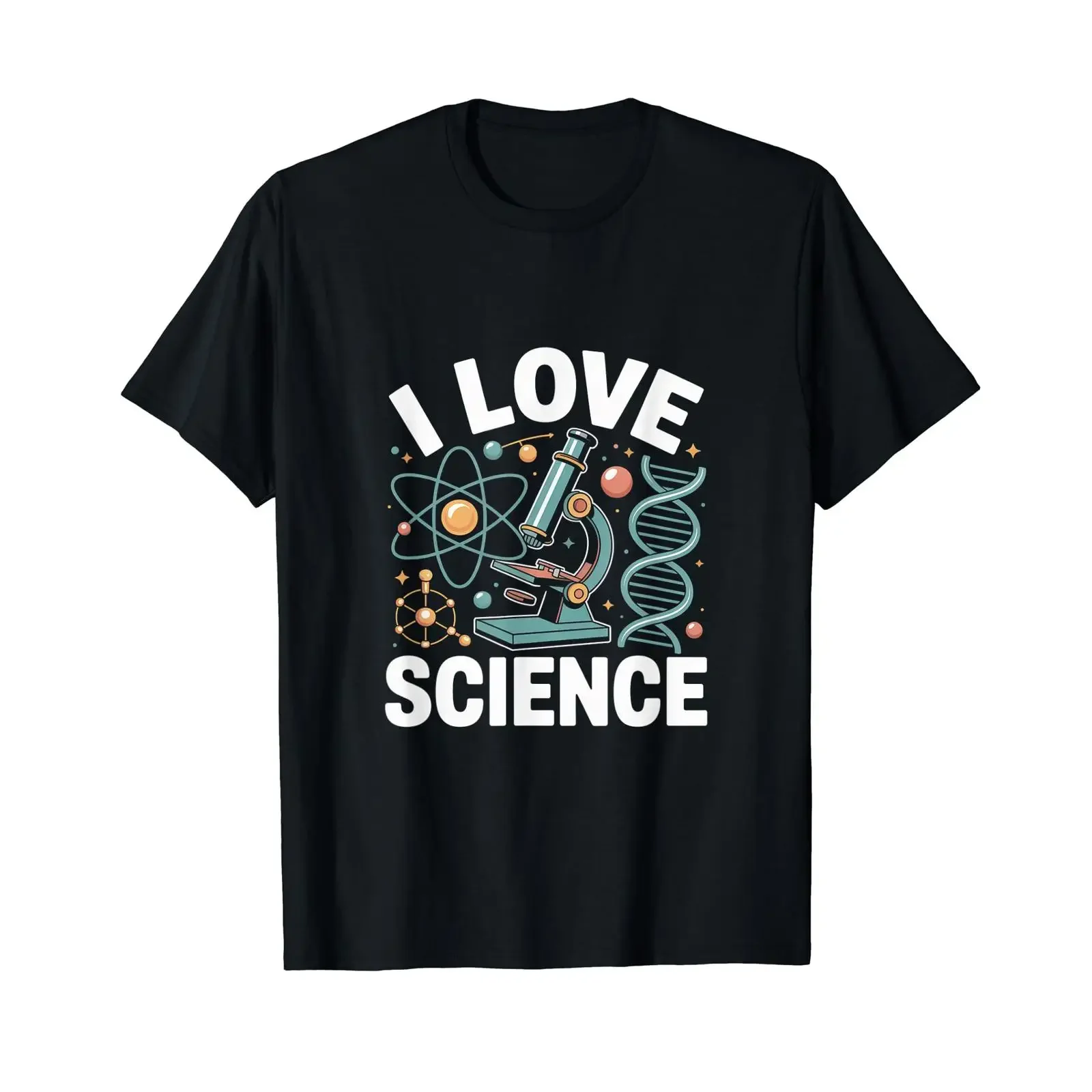 I Love Science Microscopes Atoms DNA Affordable T Shirt vintage Washed designer clothes Stylish streetwear Stretched Slightly