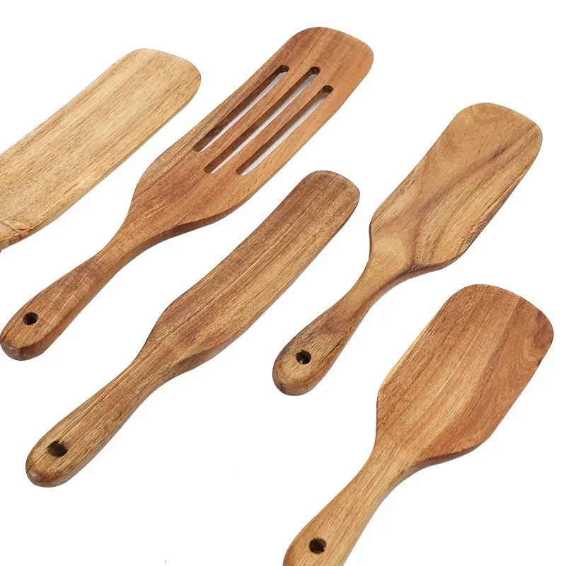 1/4PC Premium Teak Wood Spatula Spoon Set Heat Resistant Non Stick Kitchen Cooking Utensils for Nonstick Cookware