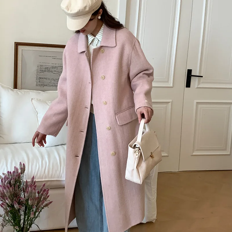 

[Korean Sweet] Double-sided wool coat women's single-breasted high-end lapel extended versatile woolen coat