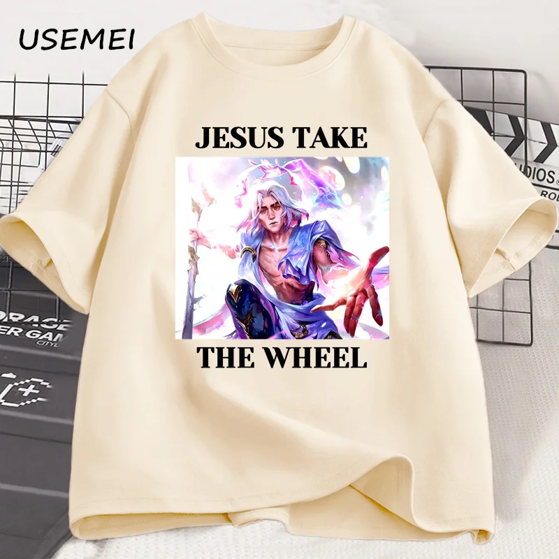 Viktor Arcane Jesus Take The Wheel T-Shirt Unisex Vintage Jayce X Viktor Tshirt Women Men Casual Cotton Short Sleeve Clothes