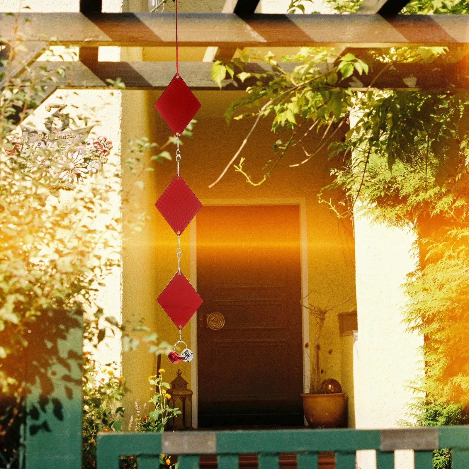 

Iron Reflective Owl Bird Deterrents Pendant with Bells Hanging Decorative Bird Repellent for Garden Balcony Porch