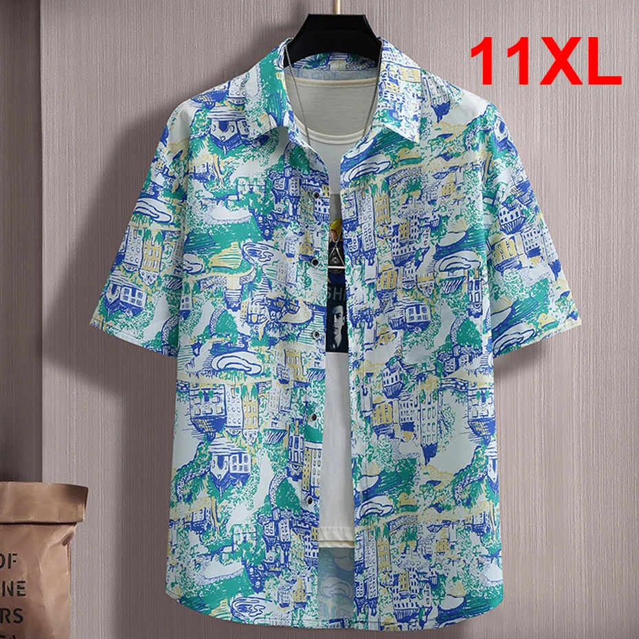 Hawaiian Beach Shirt Summer Short Sleeve Shirts Men Hip Hop Graffiti Shirts Plus Size 10XL 11XL Summer Tops