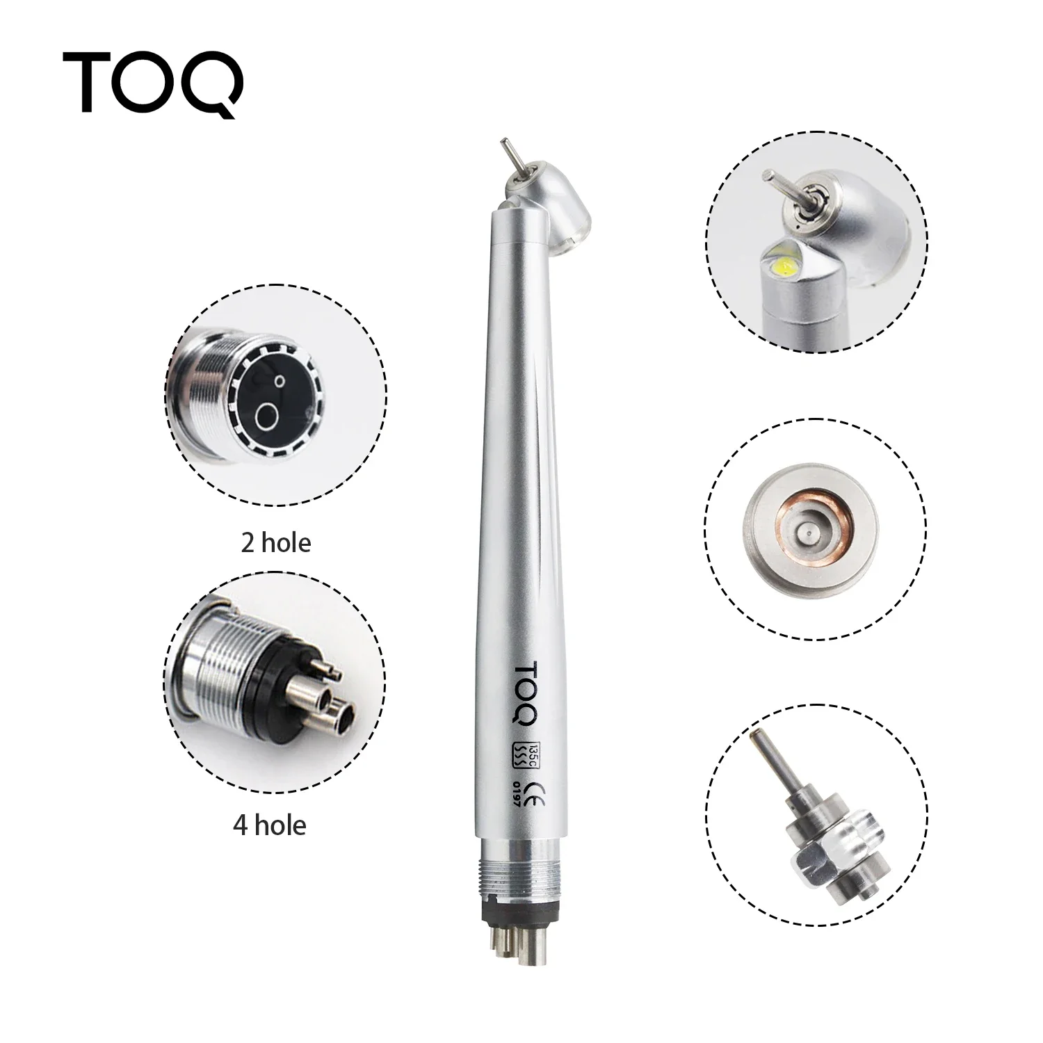 Dental 45 Degree LED High Speed Handpiece E-generator Integrated Small Head Push Button Handpiece Single Water Spray 2/4Holes