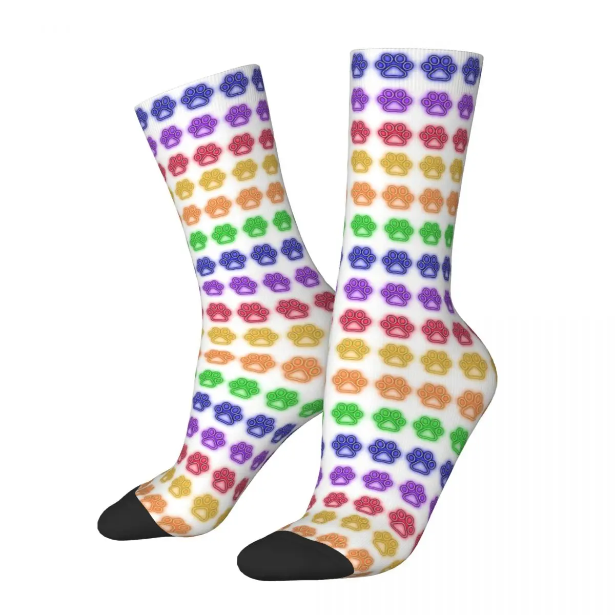 Neon Paw Prints Buttons Unisex Winter Socks Hip Hop Happy Socks Street Style Crazy Sock