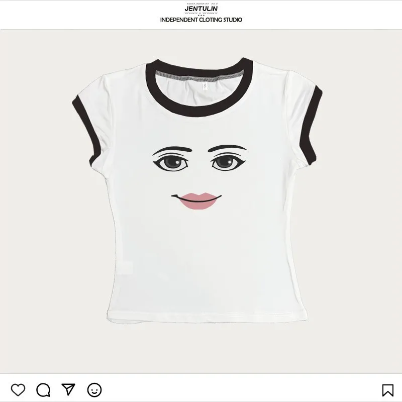 

Эстетичные женские футболки в стиле Харадзюку с гранж-принтом, высококачественные, с забавным графическим изображением лица, модные укороченные топы