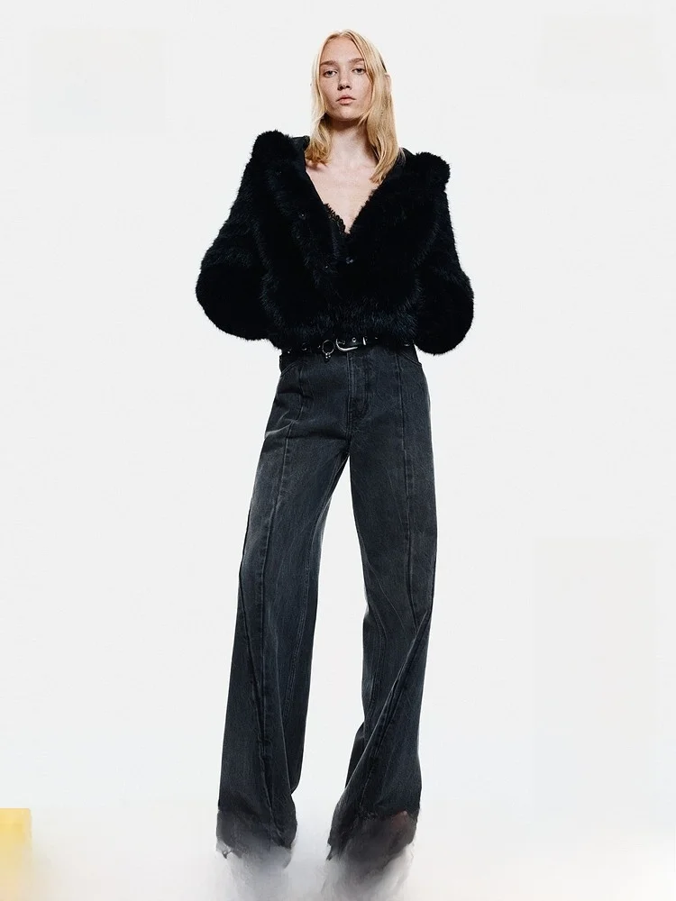 

H&M Women's Straight Leg Retro Jeans Seam Design Trendy Long Trousers High Waist Cotton Youth Ladies Fashion Summer Jeans