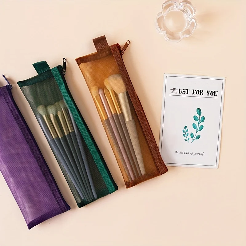 Makeup brush storage bag, multi-functional storage bag, mesh storage bag, portable pen case, practical pen case
