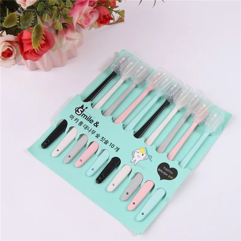 

10Pcs Macaron Toothbrush Set Soft Bristle Teeth Whitening Cleaning Adult Portable Travel Tooth Brush Oral Hygiene Care