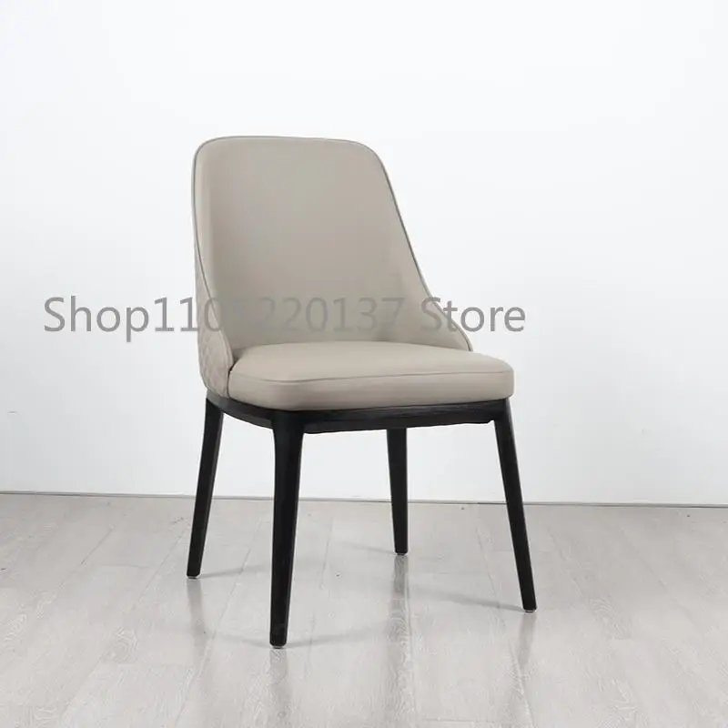 Nordic Solid Wood Dining Chair Minimalist Rhombus Leather Soft Bag Back Chair Commercial High-end Hotel Western Restaurant
