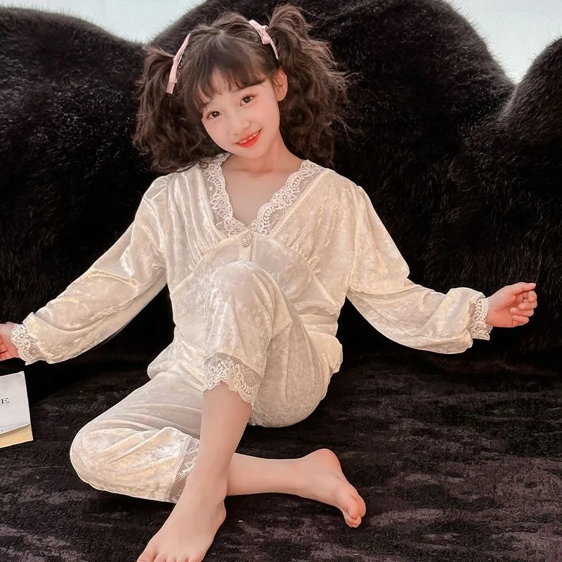 

2025 Spring Autumn Viral Kids Pajamas Set Big Kids Long Sleeve Homewear with Air Conditioning Comfort
