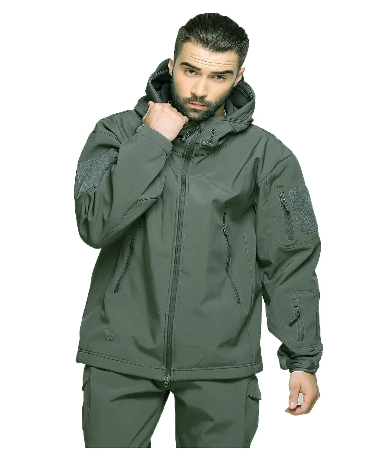 

Spring and Autumn Tactical Fleece Men Warm Polar Outdoor Hoodie Coat Multi-Pocket Casual Full Zip Sport Hiking Jacket 5XL 6XL
