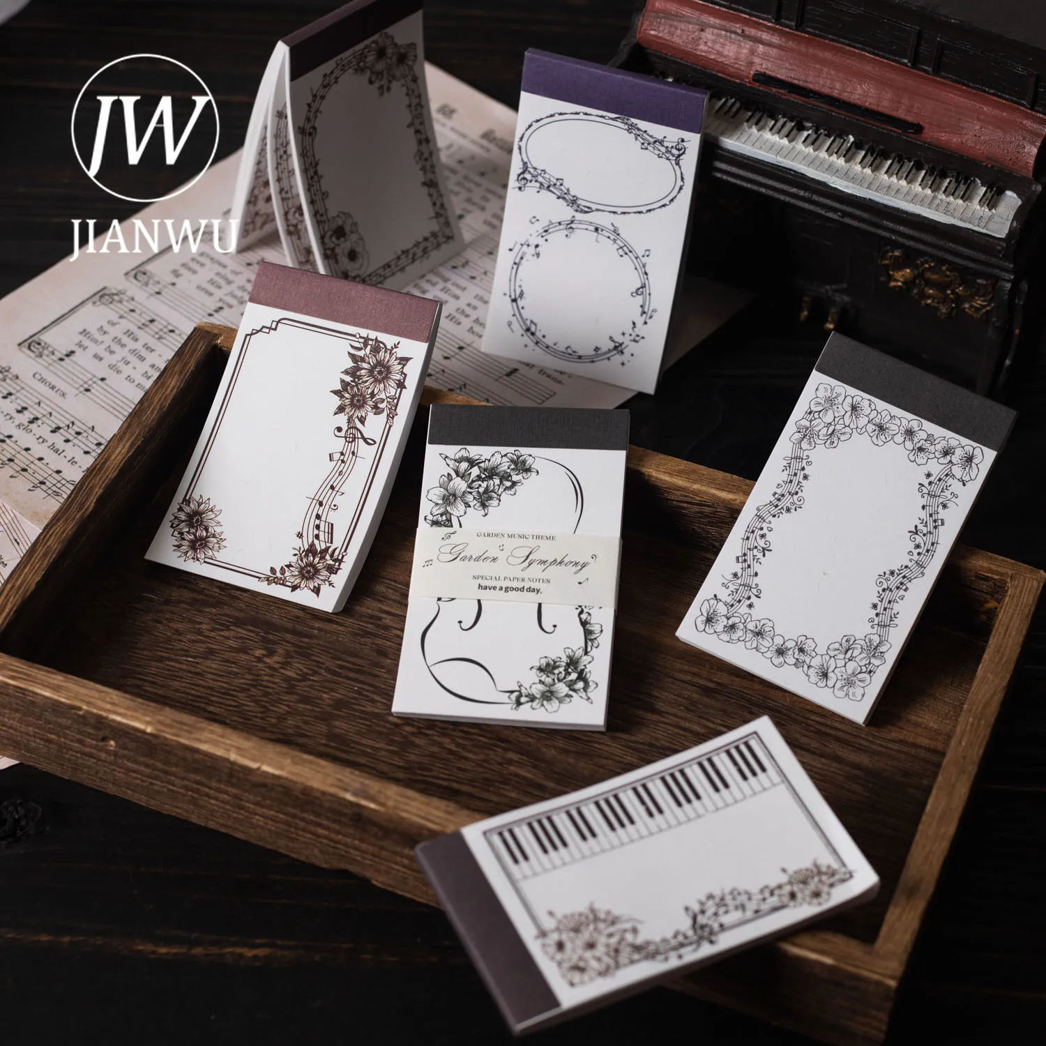 JIANWU Garden Symphony Series Vintage Flower Border Material Collage Memo Pad Creative DIY Journal Stationery