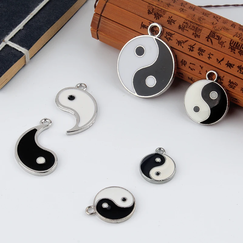 1pcs Diy Jewelry Accessories Alloy Yin Yang Tai Chi Black And White Earrings Necklace Bracelet Pendant Handmade Material Charms