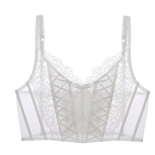 Imagen 2 del producto Sujetador de encaje Sexy para mujer, chaleco sin aros, ropa interior dulce, Bralette de boda para mujer, sujetadores con corsé calado francés, lencería bordada