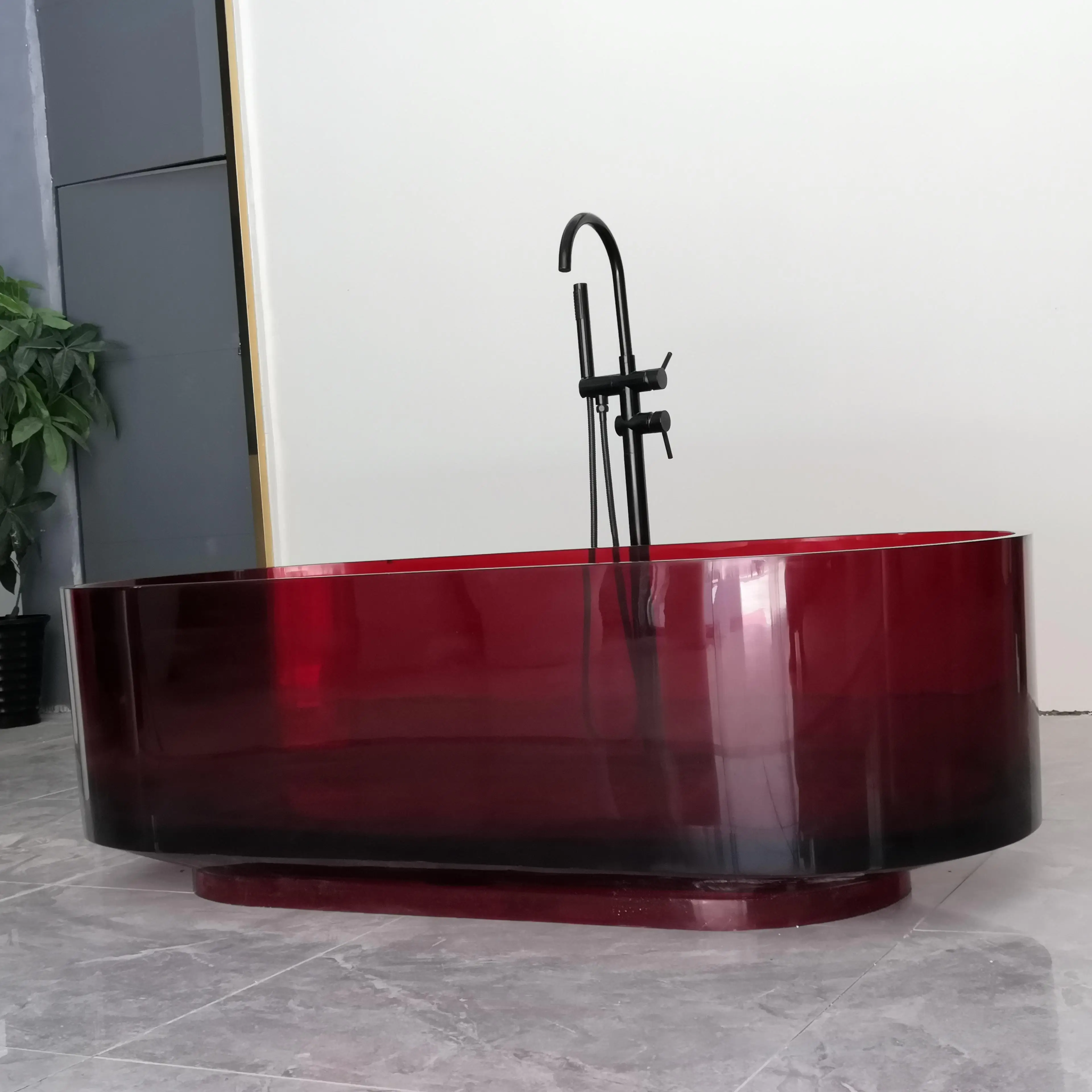 モダンな透明樹脂製自立式バスタブ（排水口付き、カスタムカラー、エアマッサージ、ソリッドサーフェス）