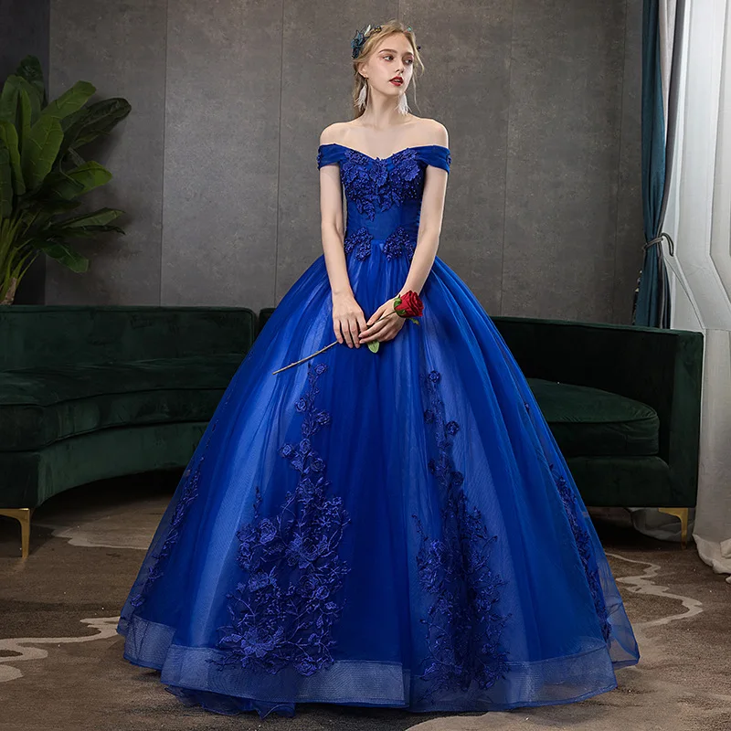 

DSP Elegant A Line Tulle Prom Dresses with Appliques Off the Shoulder Graduation Party Dresses Girl's Quinceaner Dresses