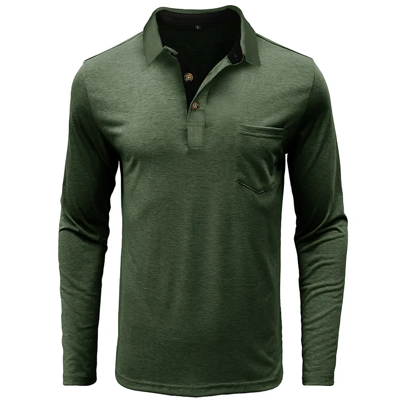 Frühling Trend männer Langarm Casual T-shirt Solide Revers Button Up Pullover Tops Herbst Drehen Unten Kragen Bodenbildung Polo-Shirt – Detail 40