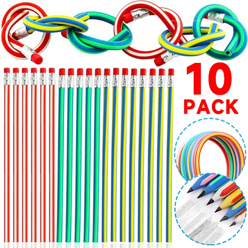 

10-1Pcs Colorful Magic Bendy Flexible Soft Pencil With Eraser Stationery Kid Student Colored School Office Supply Creative Novel