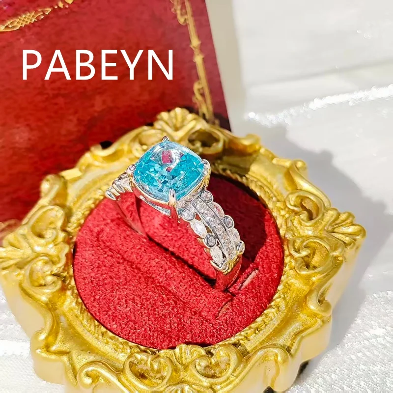 925 Sterling Silver Fashion Ice Flower Cut Square Crystal Zircon Ladies Ring Birthday Party Anniversary Gift