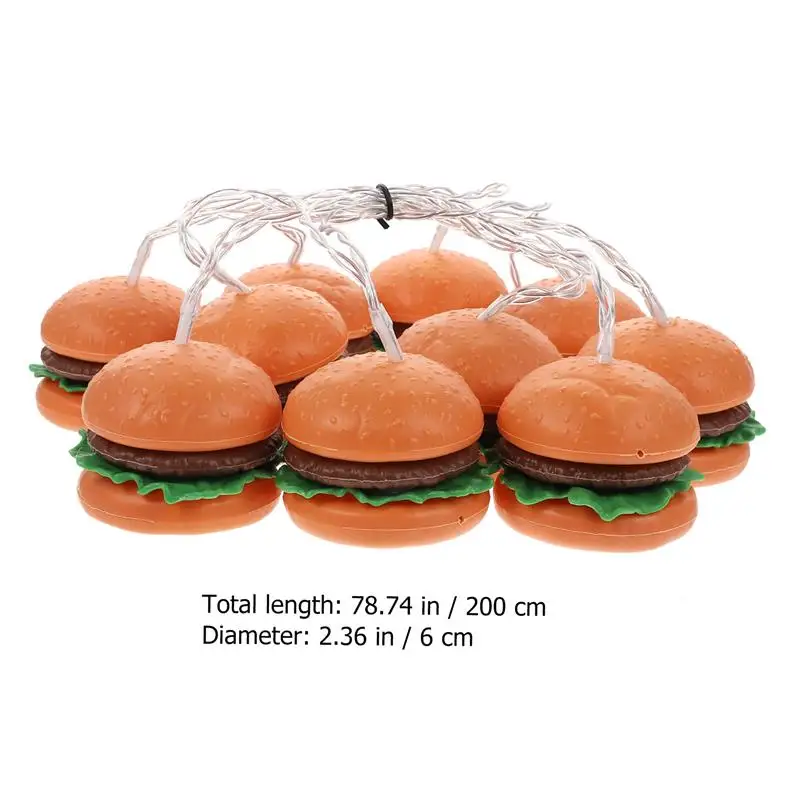 1 Set LED Light String Hamburger Light String Ornament Ice Cream String Light Christmas Tree Photo Props 2m Length 10 LED Lights