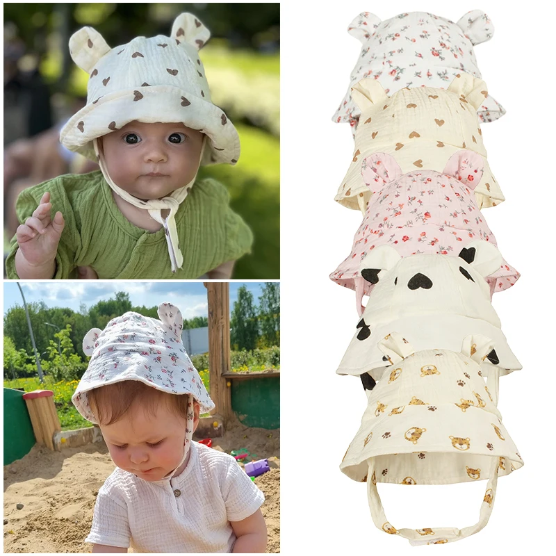 

1pc Baby Sun Hat With Ears Cute Newborn Boys Girls Infant Bucket Hat Children Panama Beach Fisherman Hats Toddler Accessories