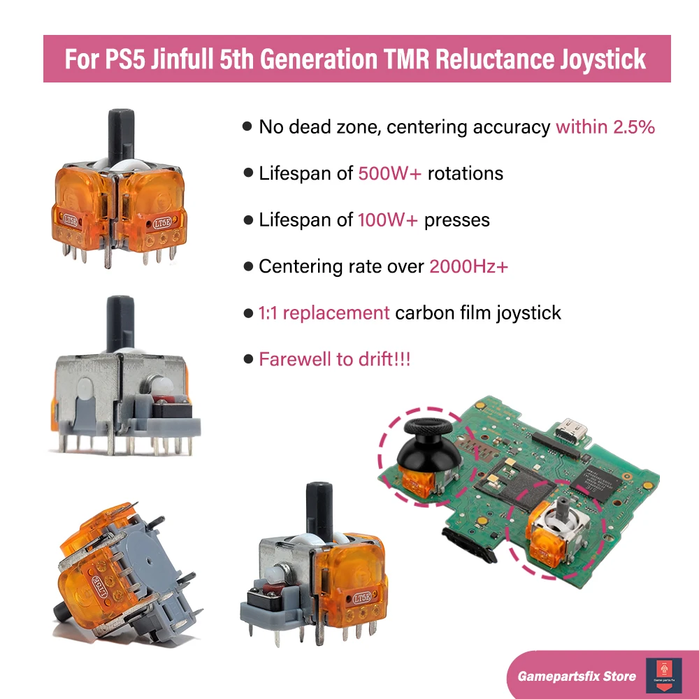 

10pcs Ginfull TMR Electromagnetic Joystick for PS5 Replacement FPS Tuned Damping 3D Analog Stick Anti-drift TMR ThumbStick