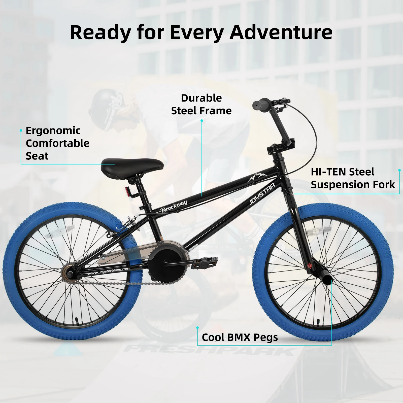 JOYSTAR Freestyle Kids BMX Bikes 20" 24" Kids Bicycles for 6-14 Years Boys Girls and Beginner-Level Riders 2 Pegs, Blue