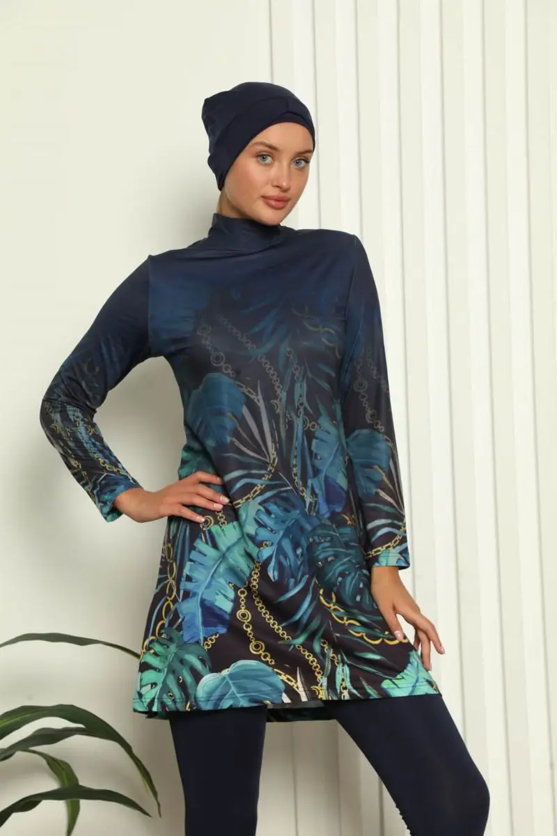 Fashion line full hijab digital patterned swimsuit 31048