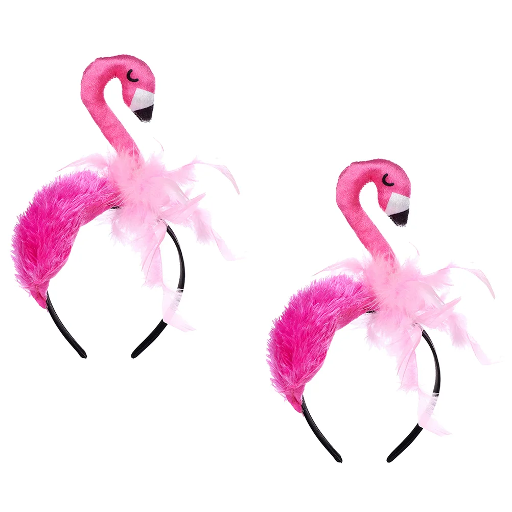 

2 Pcs Girl Flamingo Headband Women's Hair Ribbons Hat Kids Satin Chicken Birthday Cosplay