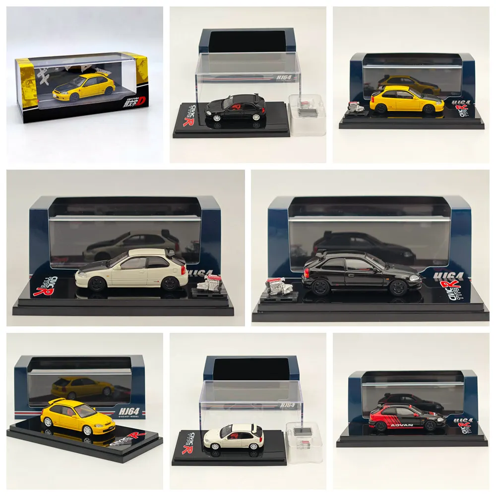 Hobby-Japão Diecast Model Car Collection, 1:64 CIVIC Type R EK9 1997, Custom Starlight Sunlight Championship ADVAN com Motor Diecast