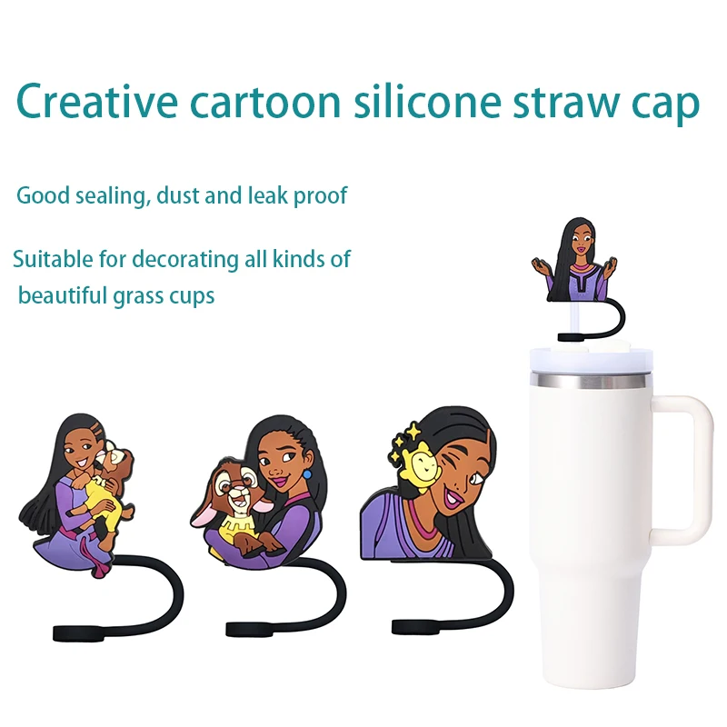 10MM Miniso Disney Silica gel Straw Cover  Straw Plug Reusable Splash Proof Drinking Fashion Straw Fit Cup Straw Cap Pendant