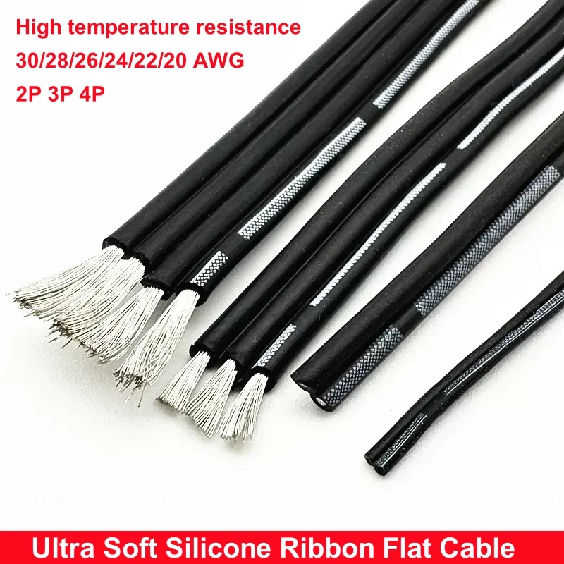 

Ultra Soft Silicone Ribbon Flat Cable 2P 3P 4P High temperature resistance Multicore Silicone wire 30/28/26/24/22/20 AWG