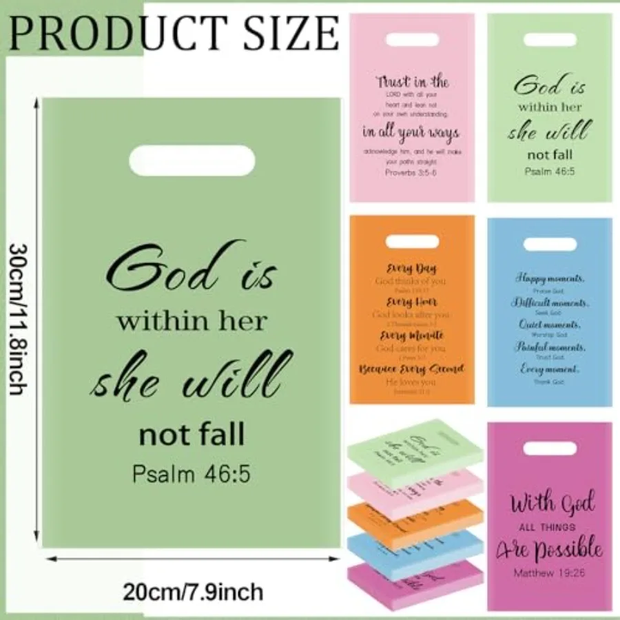 200 bolsas de regalo religioso para iglesia, bolsas de plástico a granel con asas, bolsas para versículo de la Biblia, regalo de dulces cristianos, Ideal para la madre