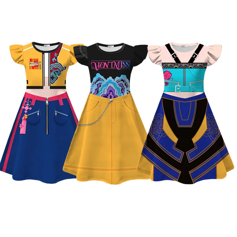 

Girls Zoey Mira Rumi Dress Demon Hunters Cosplay Costume Girl Halloween Movie Kpop Group Idol Role Play Party Dress