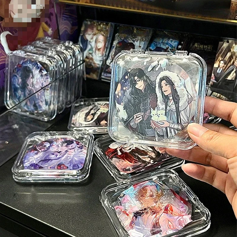 Portable Acrylic Badge Storage Organizer - Transparent Square Protective Case with Stackable Design for Anime/Pin Collections