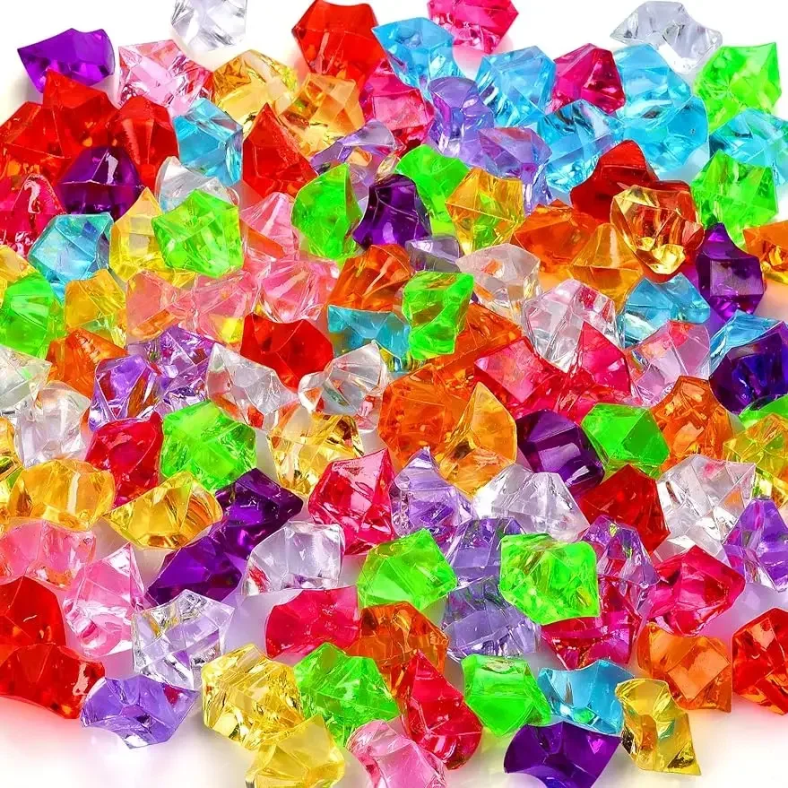 100pcs Multicolored Fake Crushed Ice Rock Plastic Gems Jewels Acrylic Rock Crystals Treasure Fake Diamonds Plastic for Kids Toy