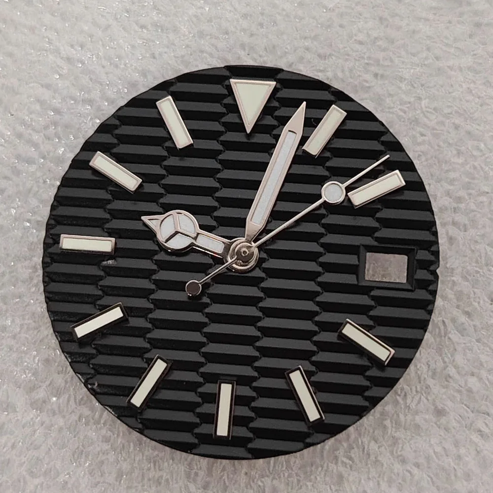 28.5mm Watch Dial With Watch Hands Blue Green Luminous NH35 Dial for NH35 Movement Single Calendar Watch Faces + Silver Pointers