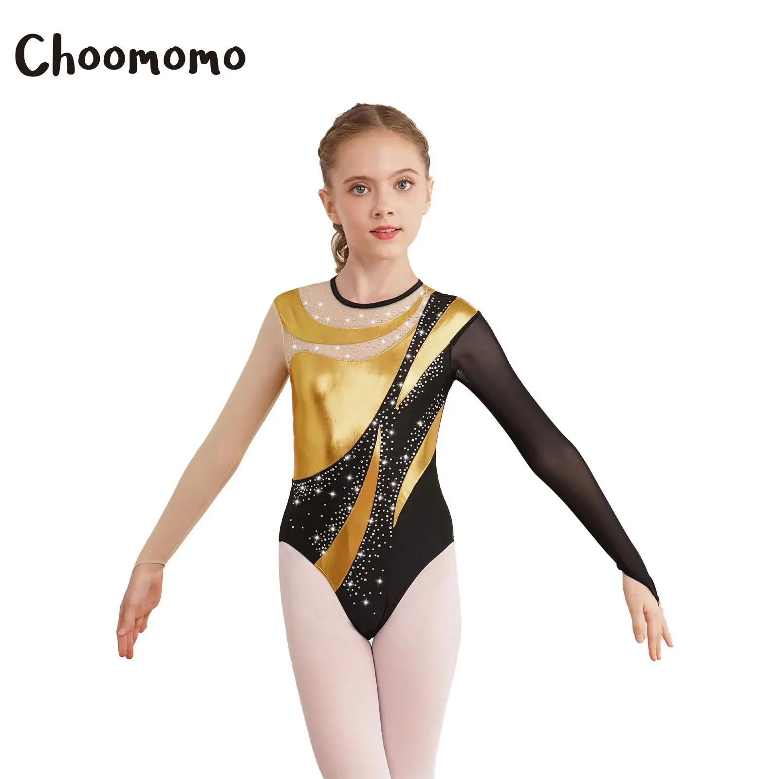 

Kids Girls One Piece Sparkly Gymnastics Leotard Long Sleeve Ballet Dance Tumbling Practice Bodysuit Unitards Athletic Activewear