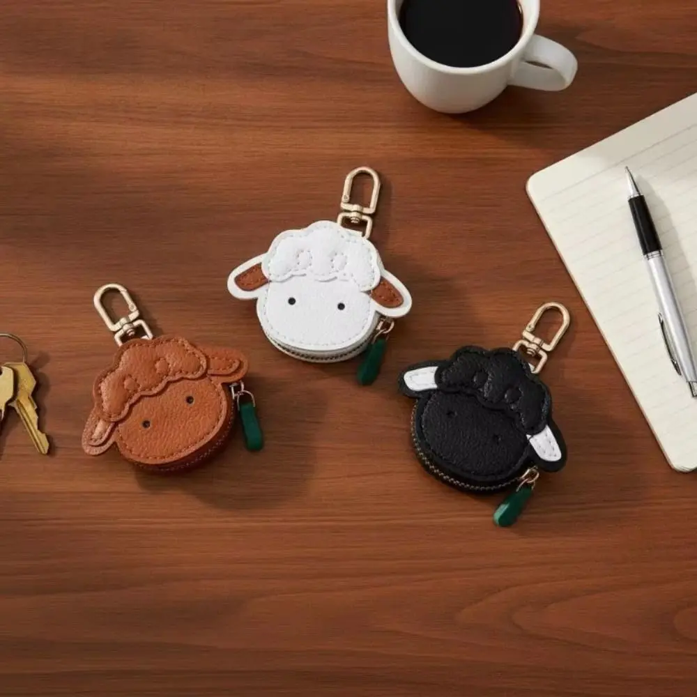 Change Bag Cute Pu Leather Sheep Keychain Cartoon Goat Lamb Shaped Coin Purse Zipper Mini Wallet Earphone Bag Coin Bag