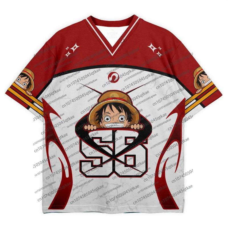 

2025One Piece Monkey D.Luffy Anime Football Jersey Summer Oversize Breathable Jersey Vintage Fashion Sport Bandai Cosplay Tshirt