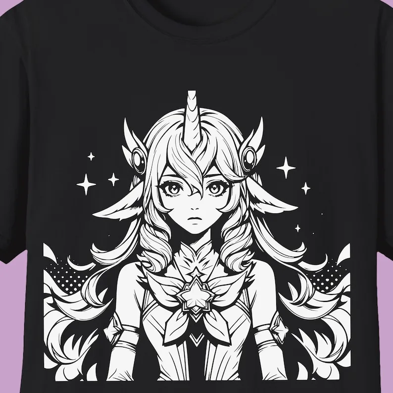 Soraka Shirt Star Guardian Soraka tee Shirt of Legends Apparel Monochrome Greyscale