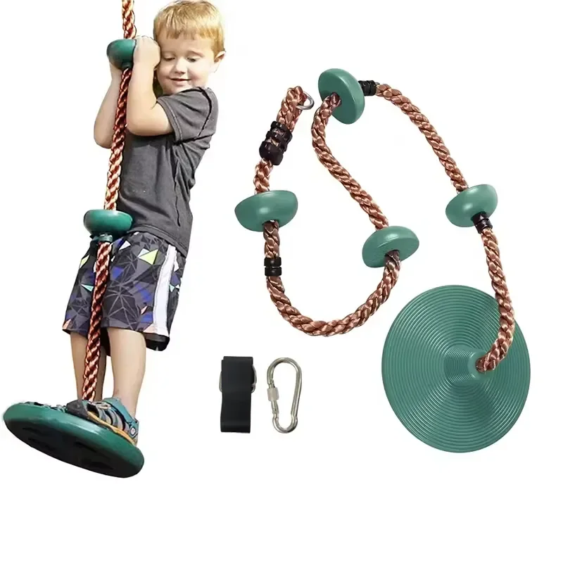 Kids Plastic Disc Swing Seat with Climbing Rope Set Outdoor Playground Equipment for Backyard Garden Tree Hanging Fun Game