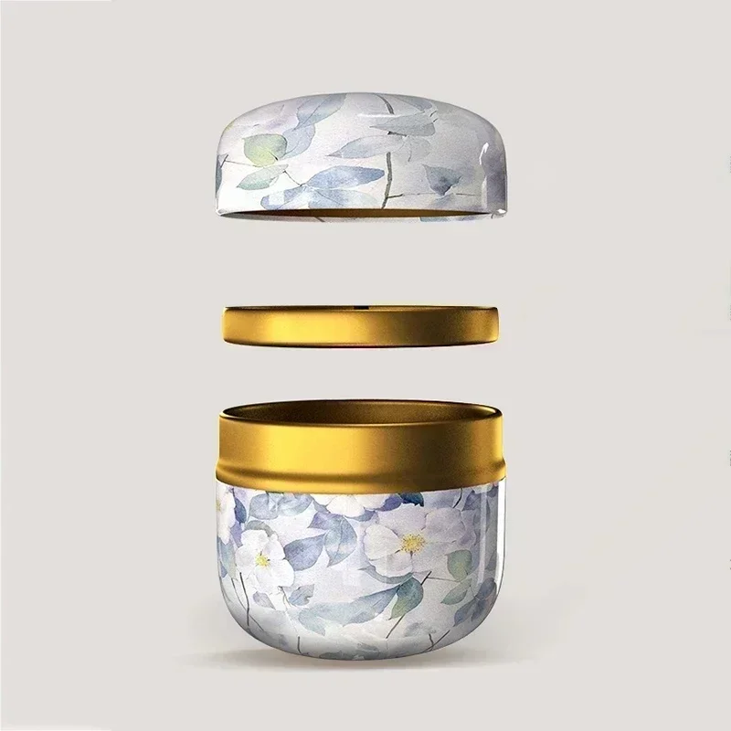 Portable Round Tea Box Flower Printed Metal Jars Universal Tea Storage Sealed Container Tinplate Tea Can Household Supplies