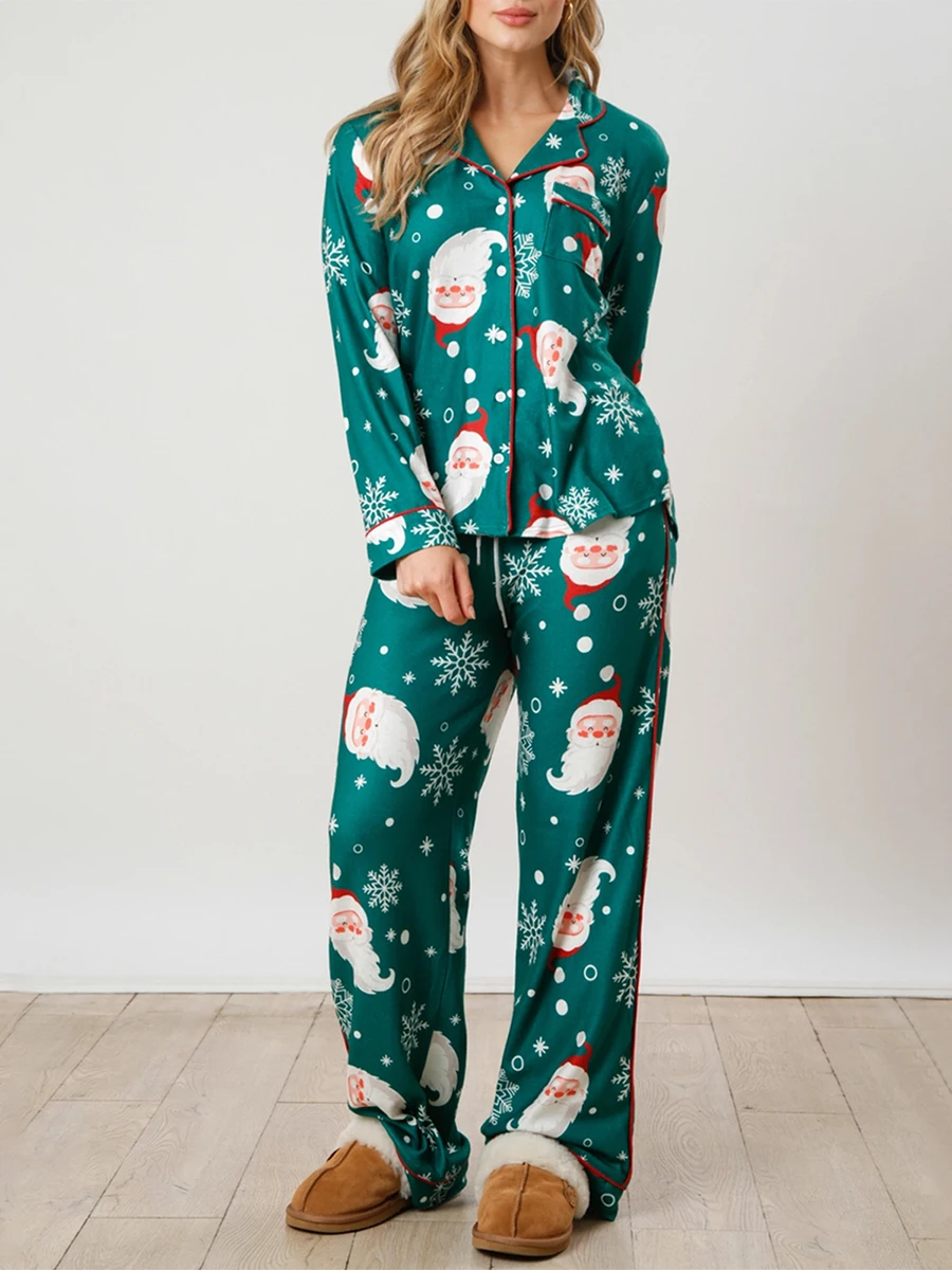 2025 Women Christmas Pajamas Set Candy Cane Print Knotted Pj Lounge Set Long Sleeve Xmas Top and Pants