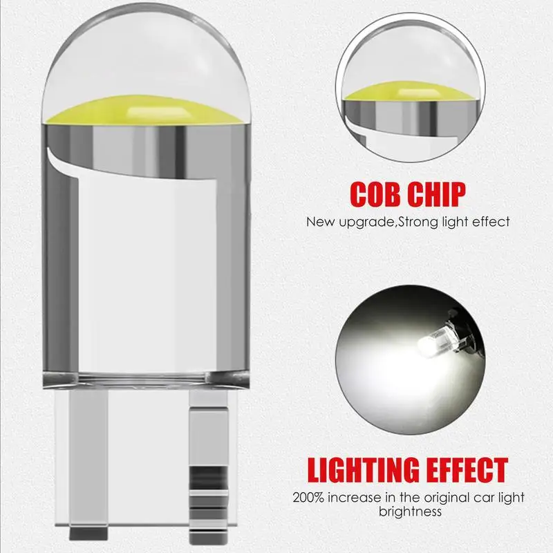 Waterproof T10LEDCOB LED Bulb For Car LED Signal Light Free Error 12/24V White Auto Wedge Side Trunk Lamps 10PCS For Car