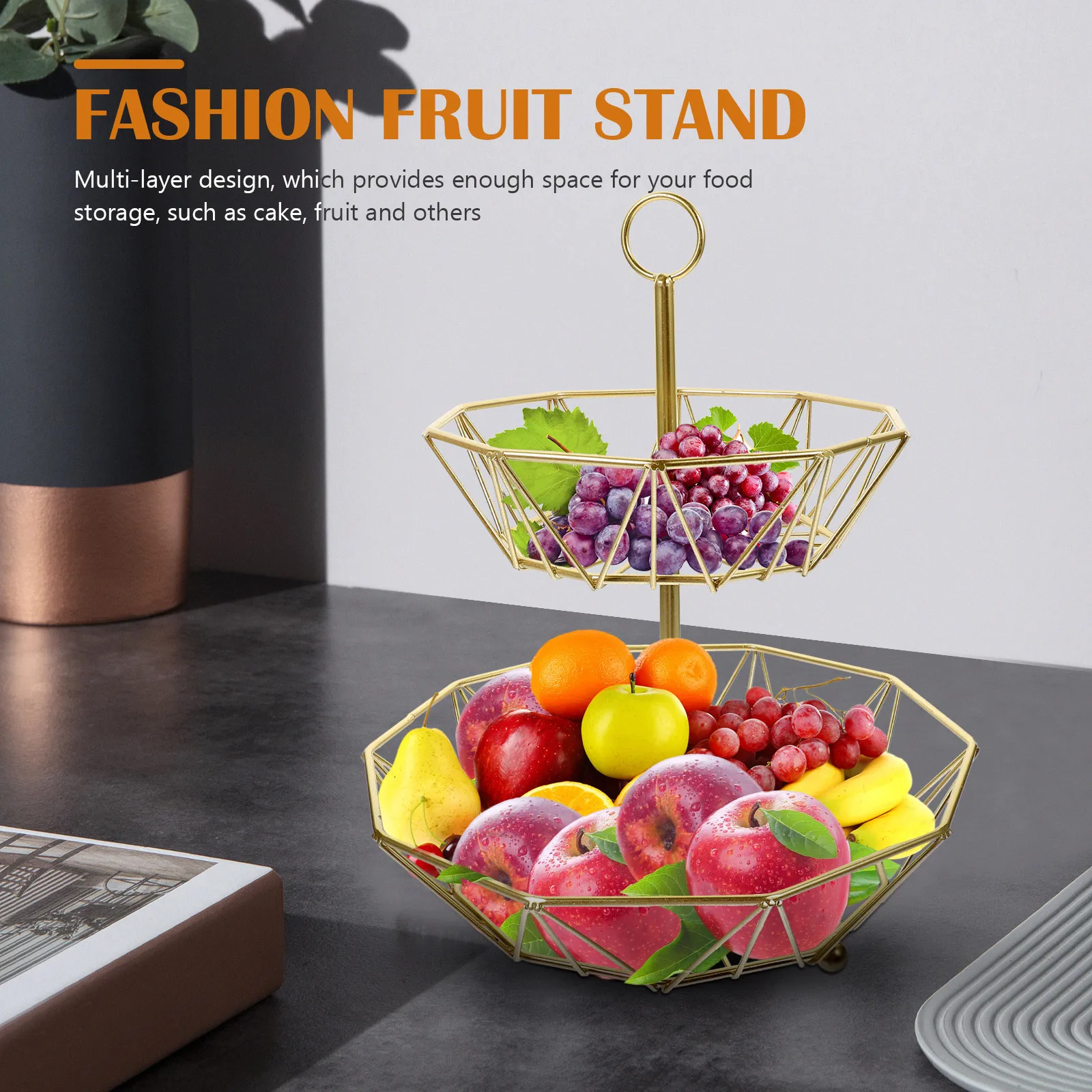 

2 Tier Fruit Basket Iron Fruits Storage Tray Multi-Layer Snack Serving Stand For Kitchen Counter Dessert Display Household