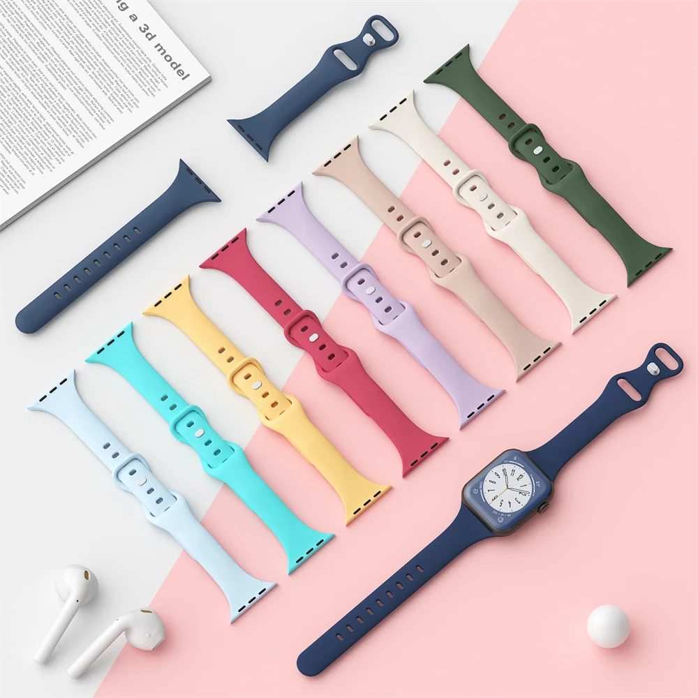 Slim Silicone Strap For Apple Watch Band 45mm 44mm 40mm 41mm 42-38mm sport bracelet iwatch series 8 7 se 3 4 5 6 9 ultra 2 49mm