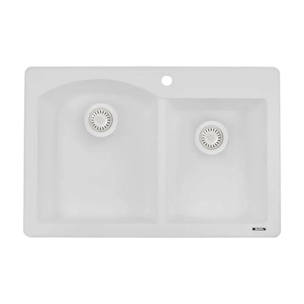 Double Bowl Kitchen Sink 33x22 White Composite Granite Dual-Mount Installation Sound-Absorbing Non-Porous Stain-Resistant Faucet